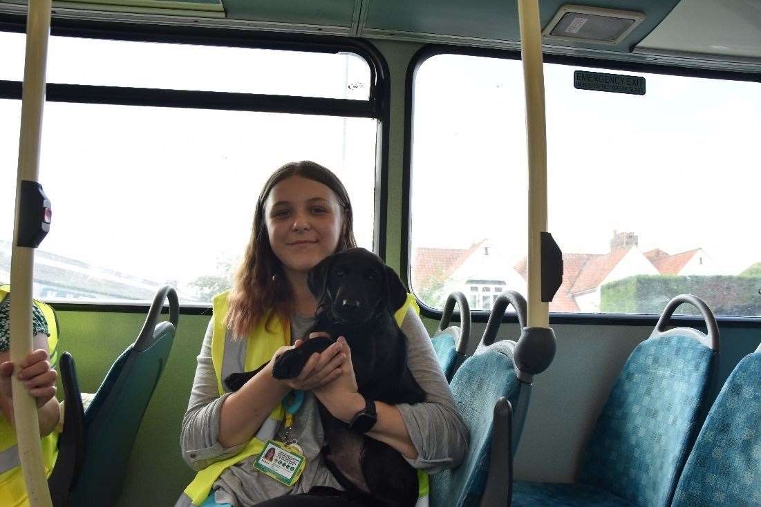 Arriva have welcomed Ellie Bourner, 16, from Maidstone, and her therapy dog Jasper to their depots in Maidstone and Gillingham. Picture: Arriva