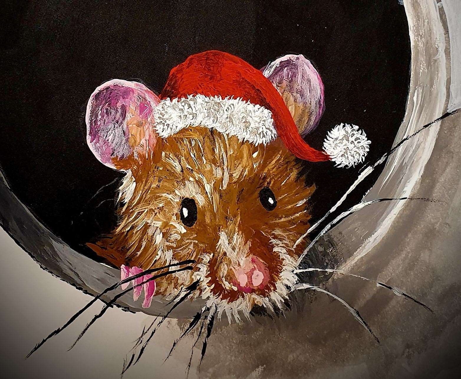 Moo Mop Mouse in Santa hat for Christmas