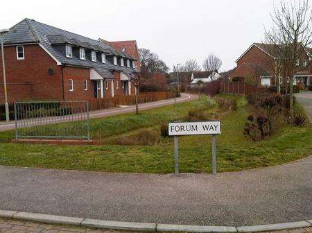 The footpath where teenagers were shooting frogs near Forum Way, Chartfields at Kingsnorth