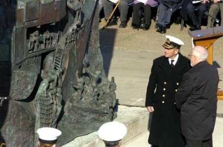 The Duke of Edinburgh (second right) inspects the memorial. Picture: BARRY CRAYFORD