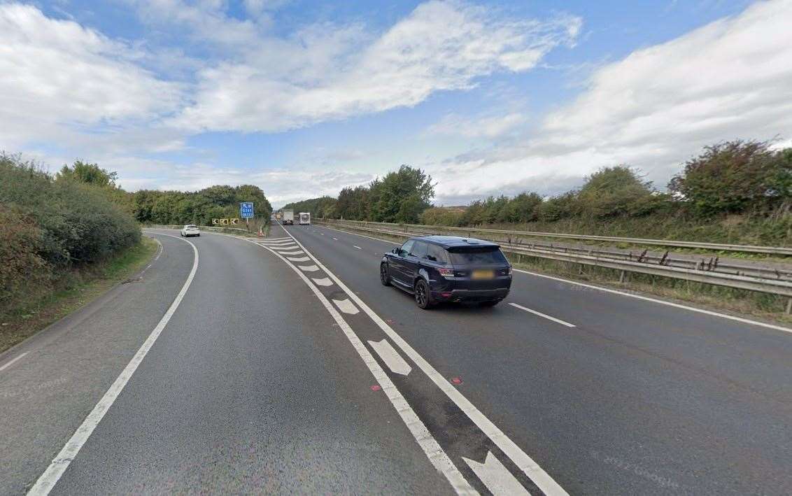Drivers are facing delays after a crash between a car, van and lorry on the M2 Londonbound slip road for the A249 Stockbury Roundabout. Picture: Google Street View