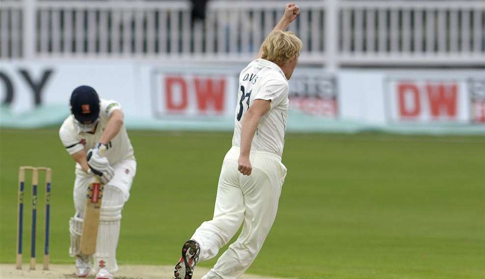 Mark Davies celebrates the removal of Jaik Mickleburgh. Picture: Barry Goodwin