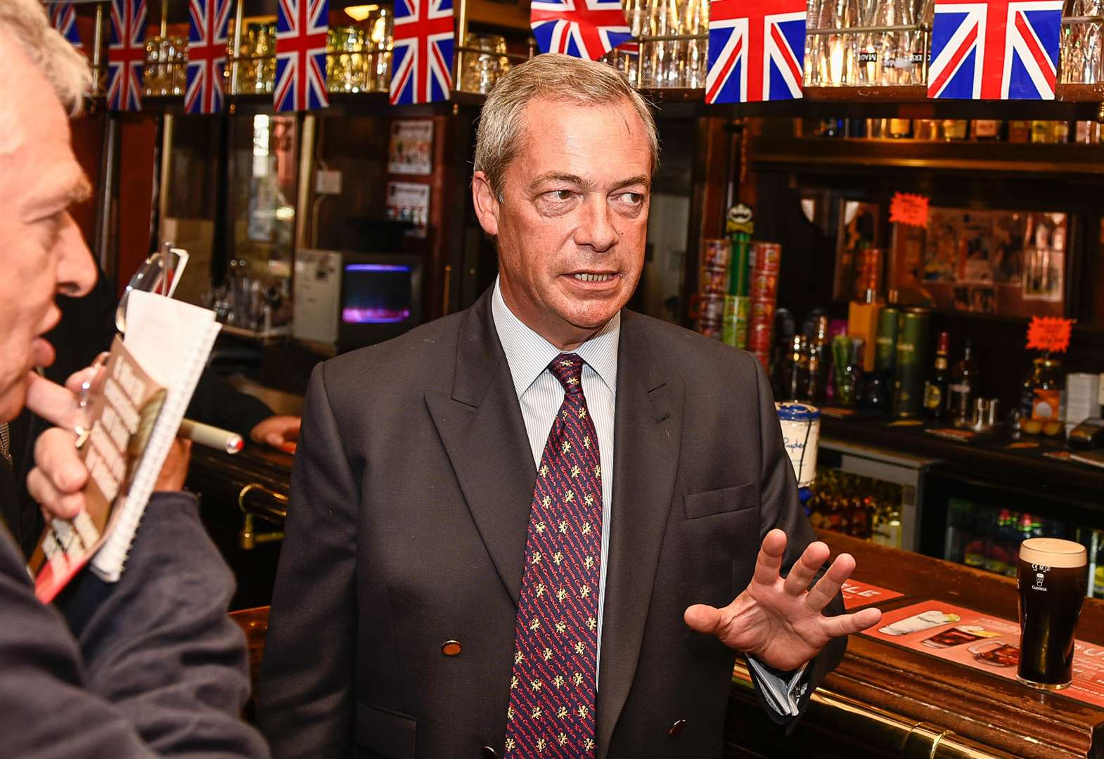 Nigel Farage at the bar in the Belle Vue pub in Cliftonville during his Brexit campaign