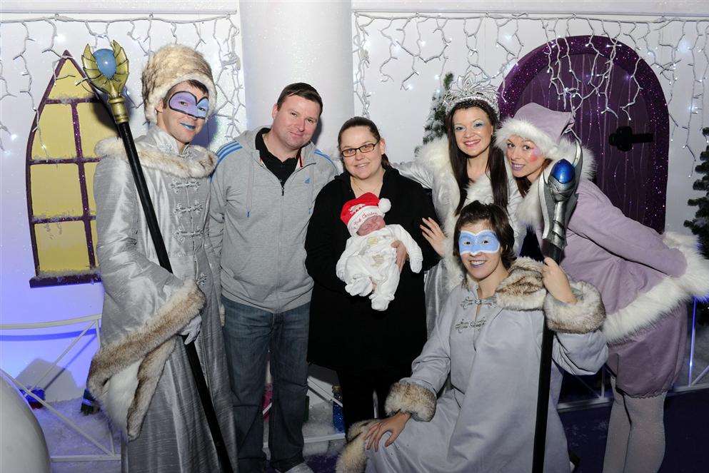 Tom & Natalie Matthews with son Jack, four weeks, at the Grotto at Bluewater's Winter Wonderland.