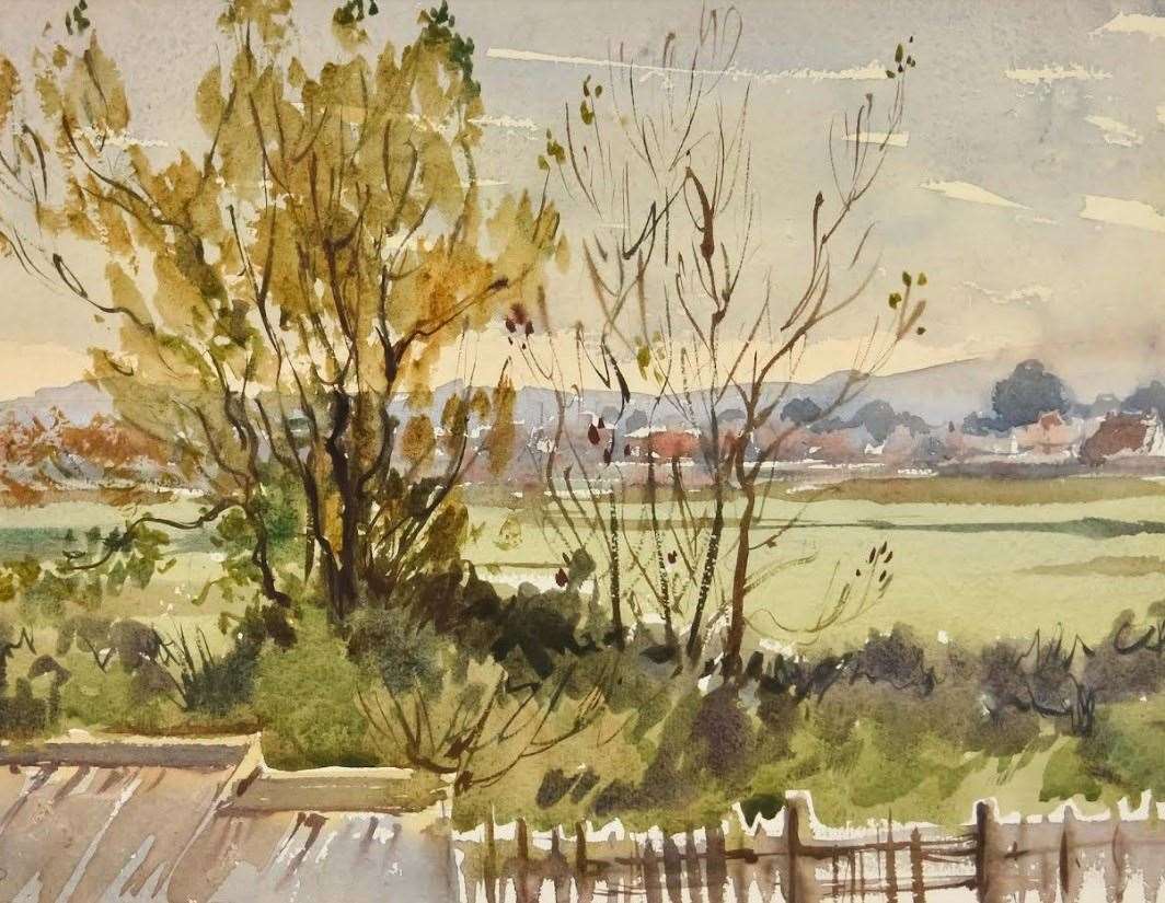One of Peter Cushing's watercolours of the golf course near his home