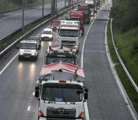 Truckers take part in the first convoy