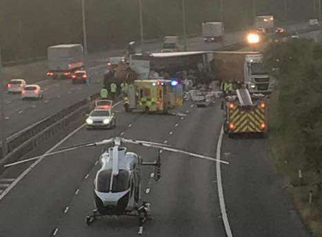 The air ambulance landed after the lorry crash