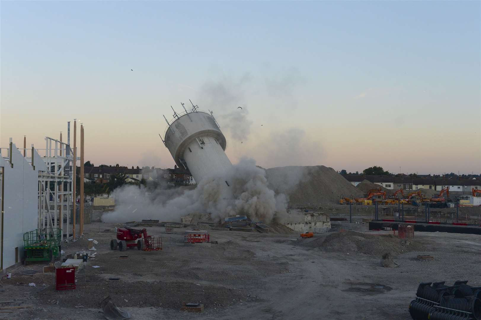 The water tower at the old Sittingbourne paper mill was demolished on Sunday, September 9, 2012. Picture: Andy Payton
