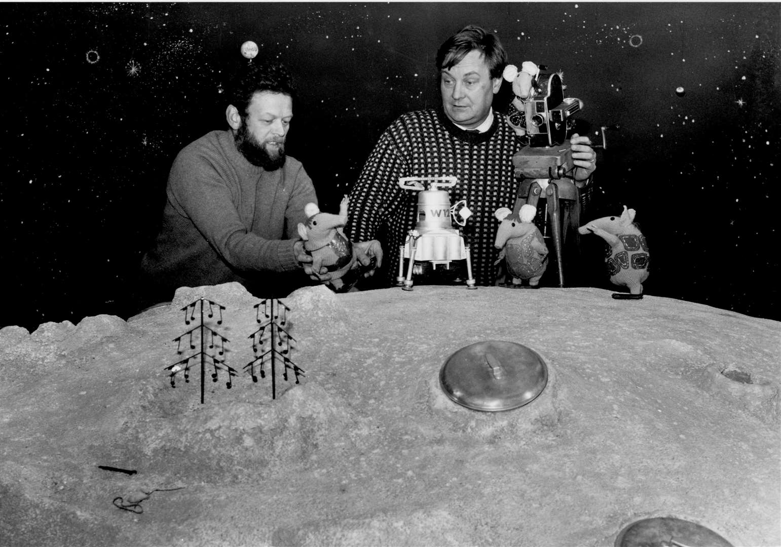 Peter Firmin (left) and Oliver Postgate at work on the children's TV Programme The Clangers in their Blean studio in November 1969