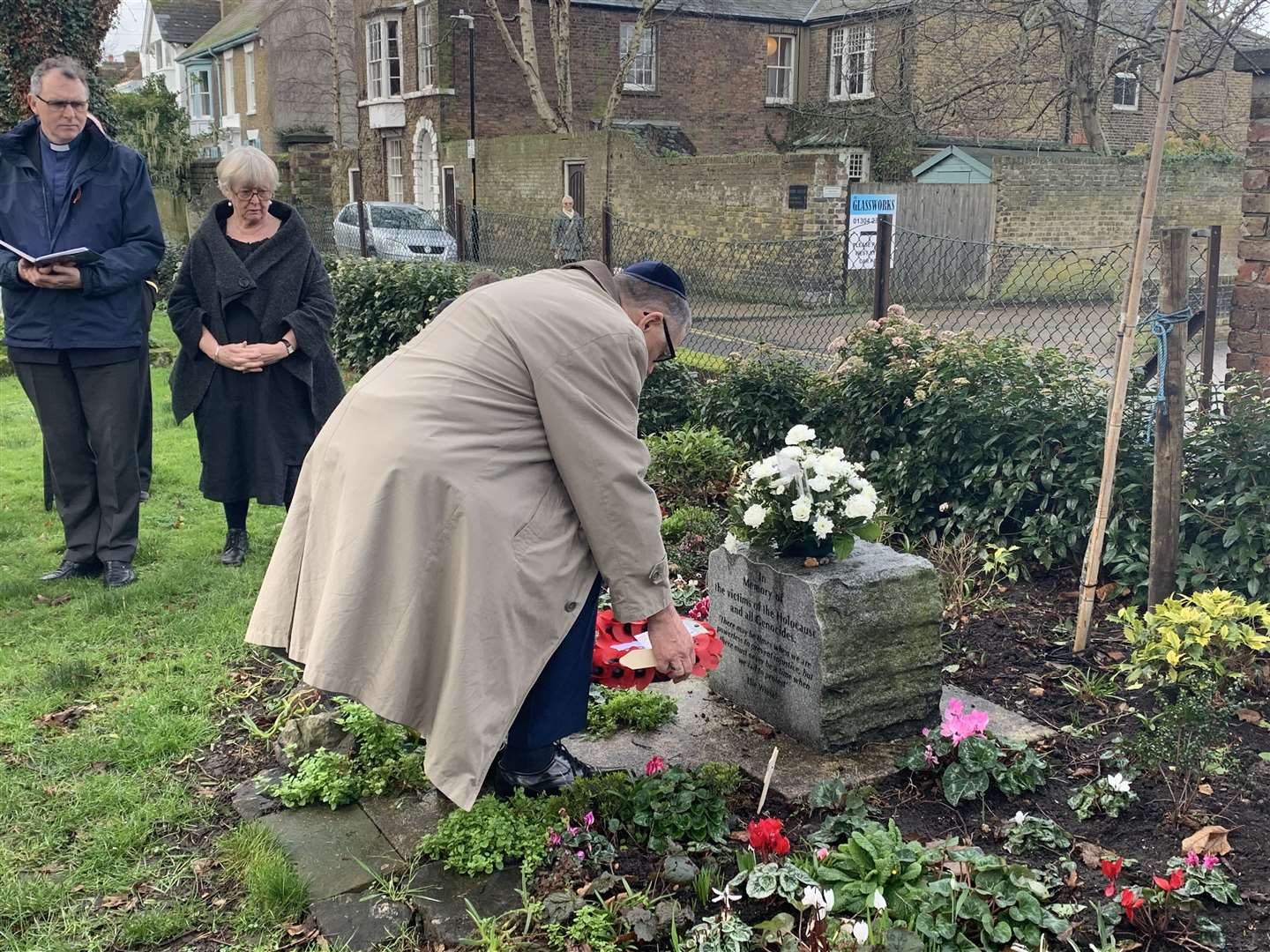 Former councillor Nick Tomaszewski placed a wreath at the stone