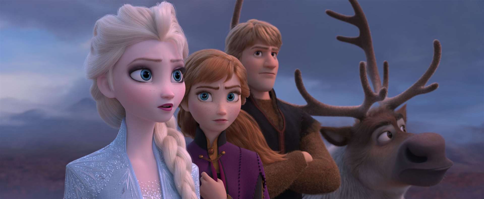 Elsa (voiced by Idina Menzel), Anna (Kristen Bell), Kristoff (Jonathan Groff) and Sven the reindeer Picture: PA Photo/Disney