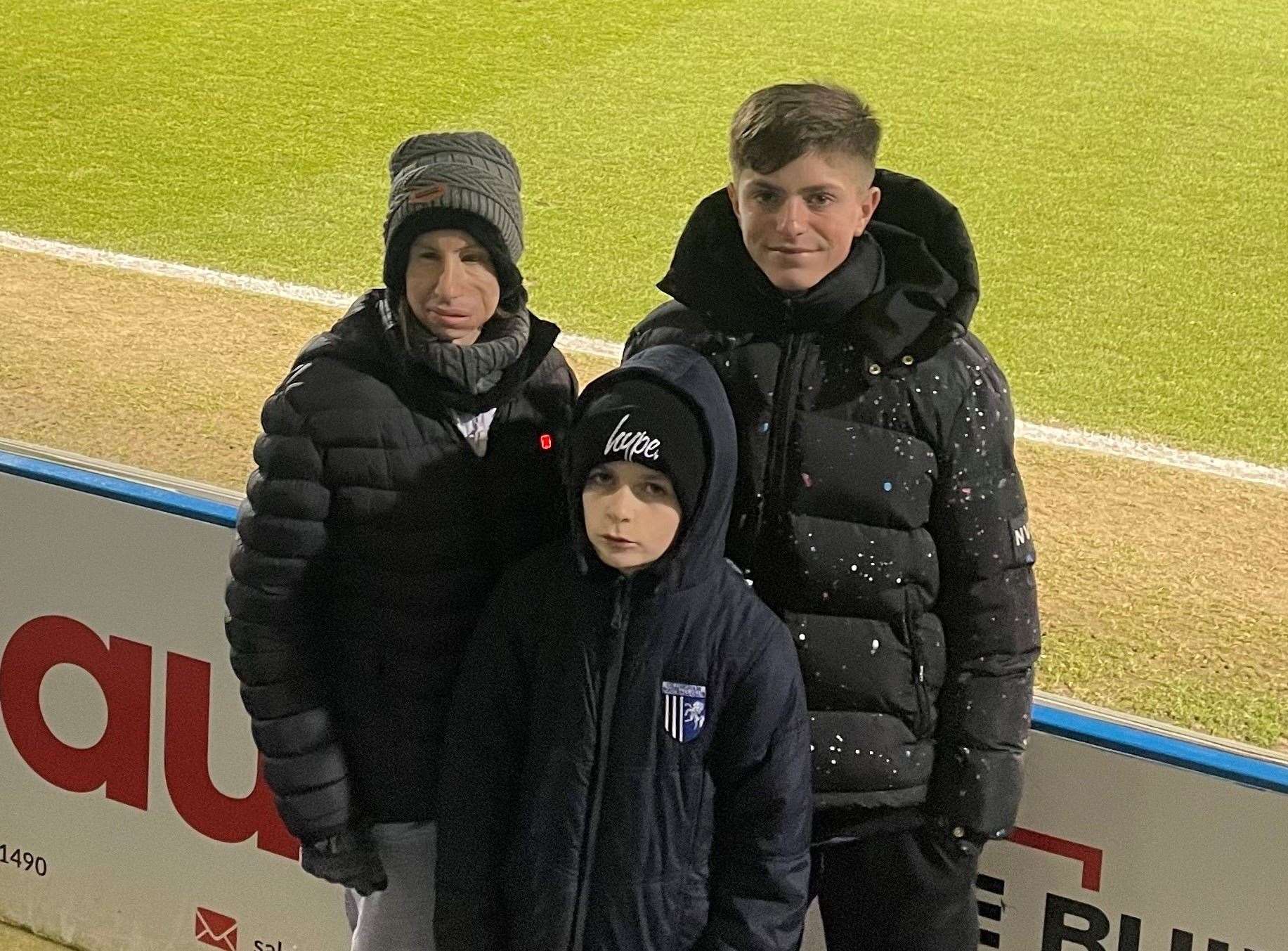 From left: Bradley with nephews Noah and Ché at a football game. Picture: Brain Tumour Research