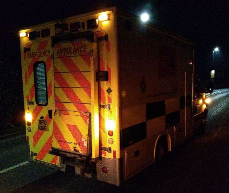 An ambulance at the scene in Blean Hill. Picture: Stuart Harvey