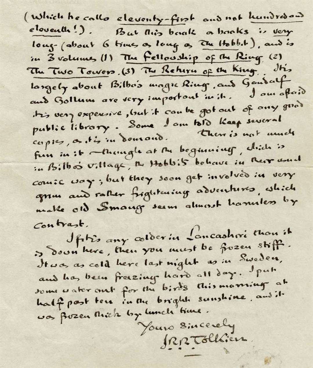 The letter from J R R Tolkien contained his phone number and Oxford address. Photo Hanson Ross