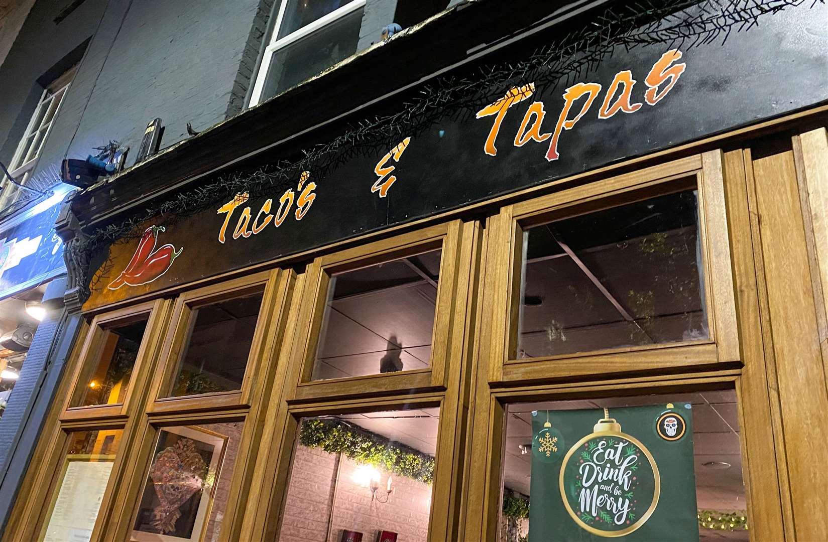 The menu offers Mexican dishes, including tacos, nachos and burritos, and a selection of Spanish tapas