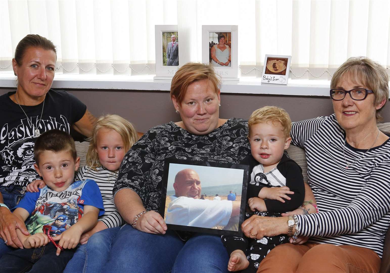 Jason Mills’ family, from left, Tracey Calnan, Dougie Webb, Evie Mills, Laura Mills, Reggie Mills and Val Priston