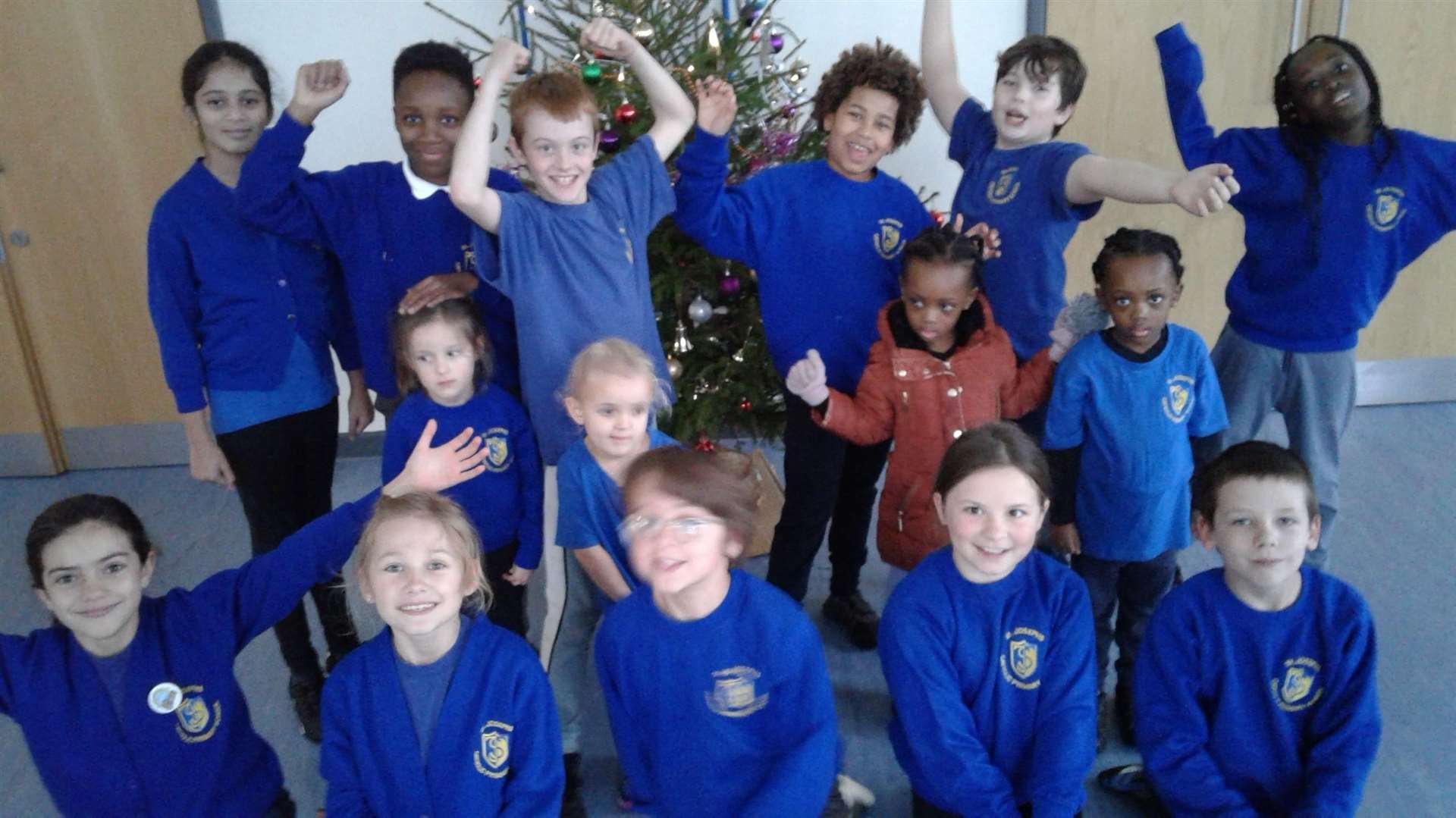 Pupils at St Joseph's Catholic Primary in Aylesham near Canterbury rejoice at the news that their trip to the Marlowe theatre was saved. Photo: St Joseph's Catholic Primary
