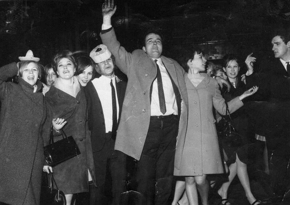New Year's celebrations as revellers welcome in 1966 at Sheerness Clock Tower