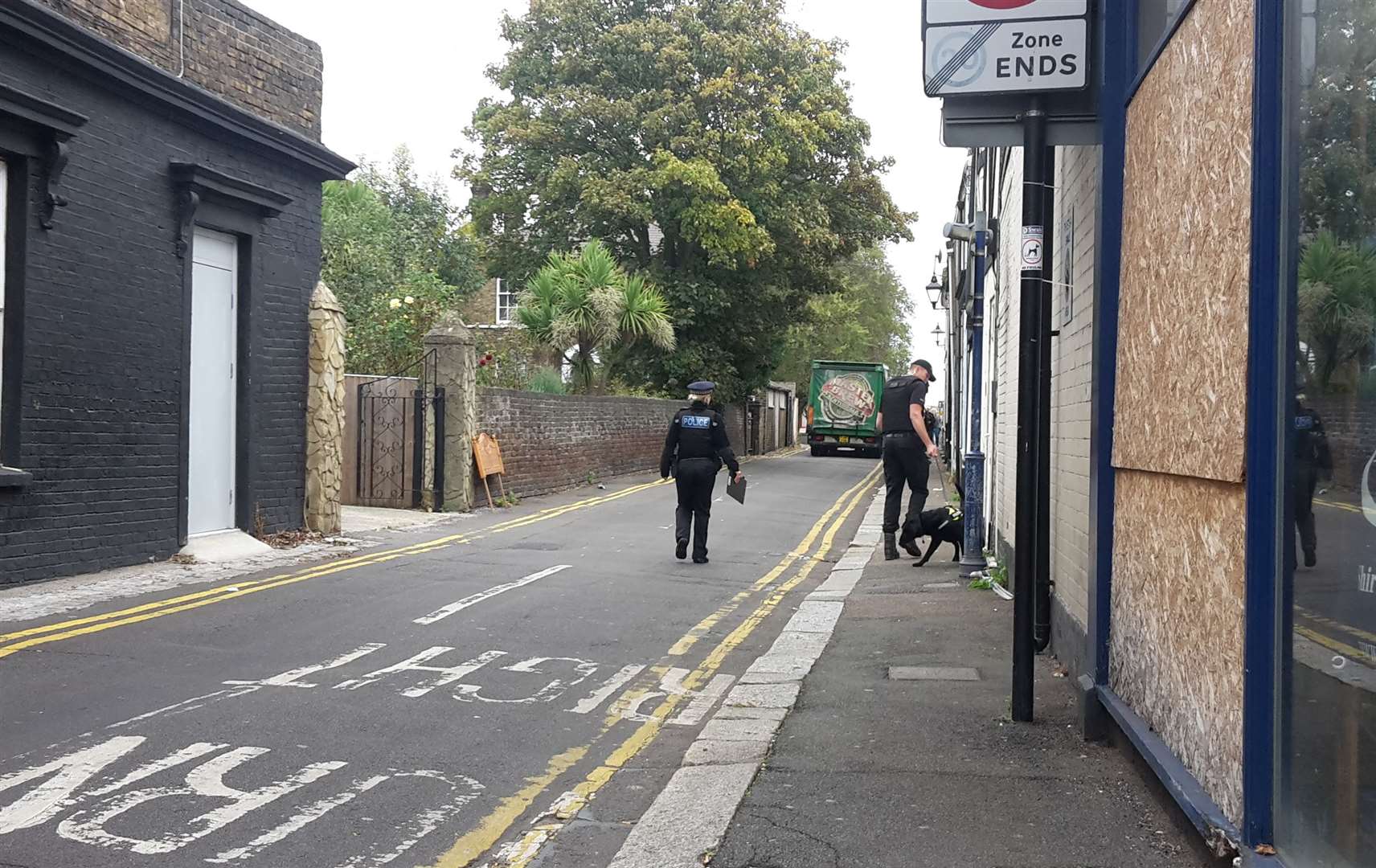 Officers were seen combing through Beach Street, off Sheerness High Street