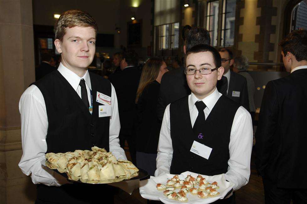 Apprentices served the Duke of York and guests - from left, Kurtis Cunningham of Canterbury College and Liam Appleton of East Kent College