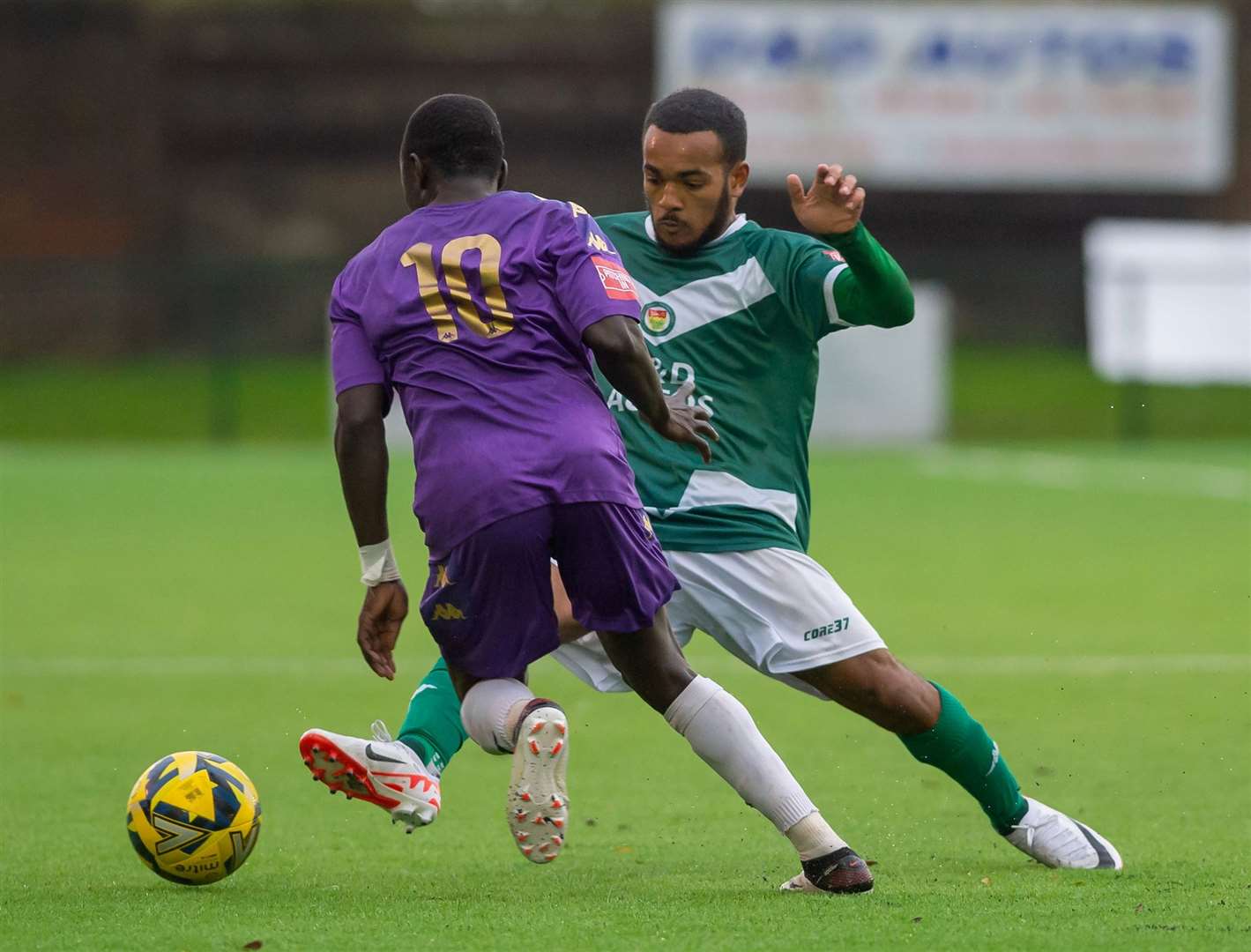 Tariq Ossai makes a challenge against Burgess Hill. Picture: Ian Scammell