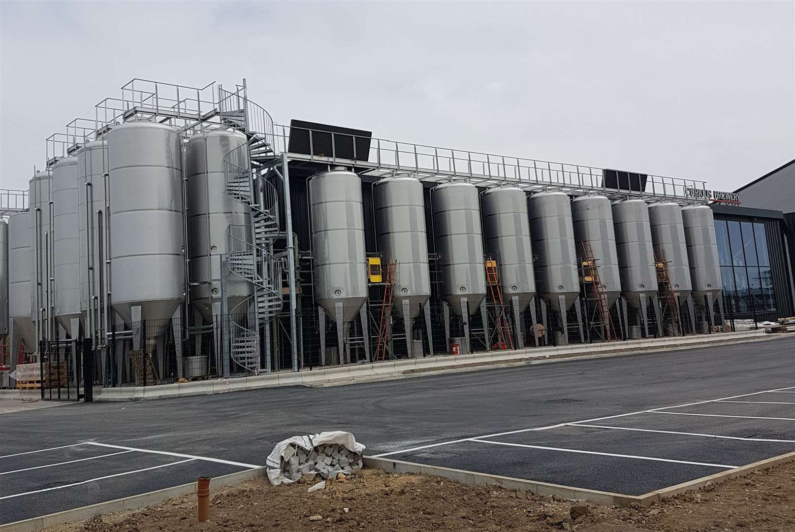 All of the giant brewing vats have been installed