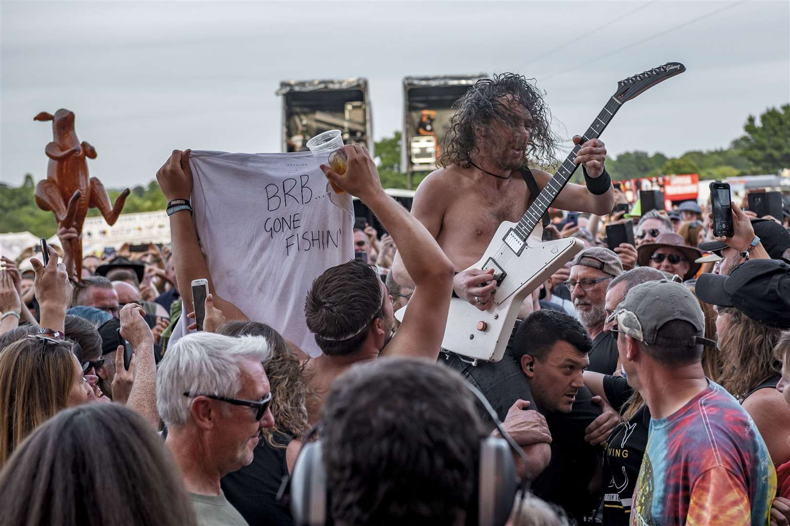 Airbourne frontman Joel heads into the crowd at Ramblin Man Fair last year Picture: Chris White