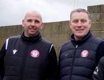 Hollands & Blair manager Scott Porter with chairman Paul Piggott – the former Lordswood manager Picture: John Anderson