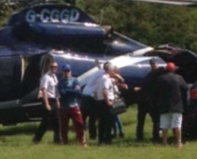 Avengers actor Robert Downey Jr getting out of a helicopter near Dover Castle. Picture: Kimberley Ferris