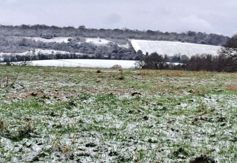 Snow in fields near West Malling earlier this month