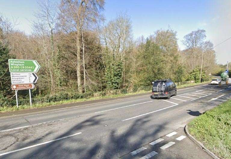 People were injured after a three-car crash on the A260 Old Dover Road near Barham. Picture: Google