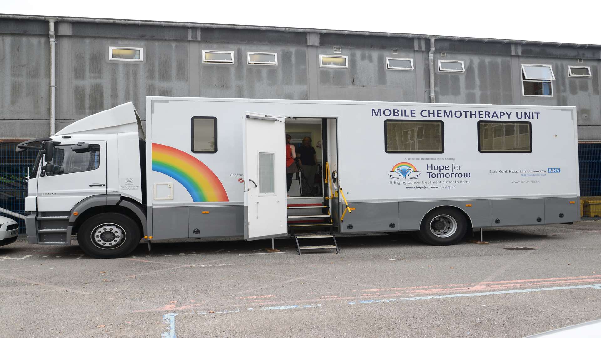 The mobile chemotherapy unit in the hospital car park. Picture: Gary Browne