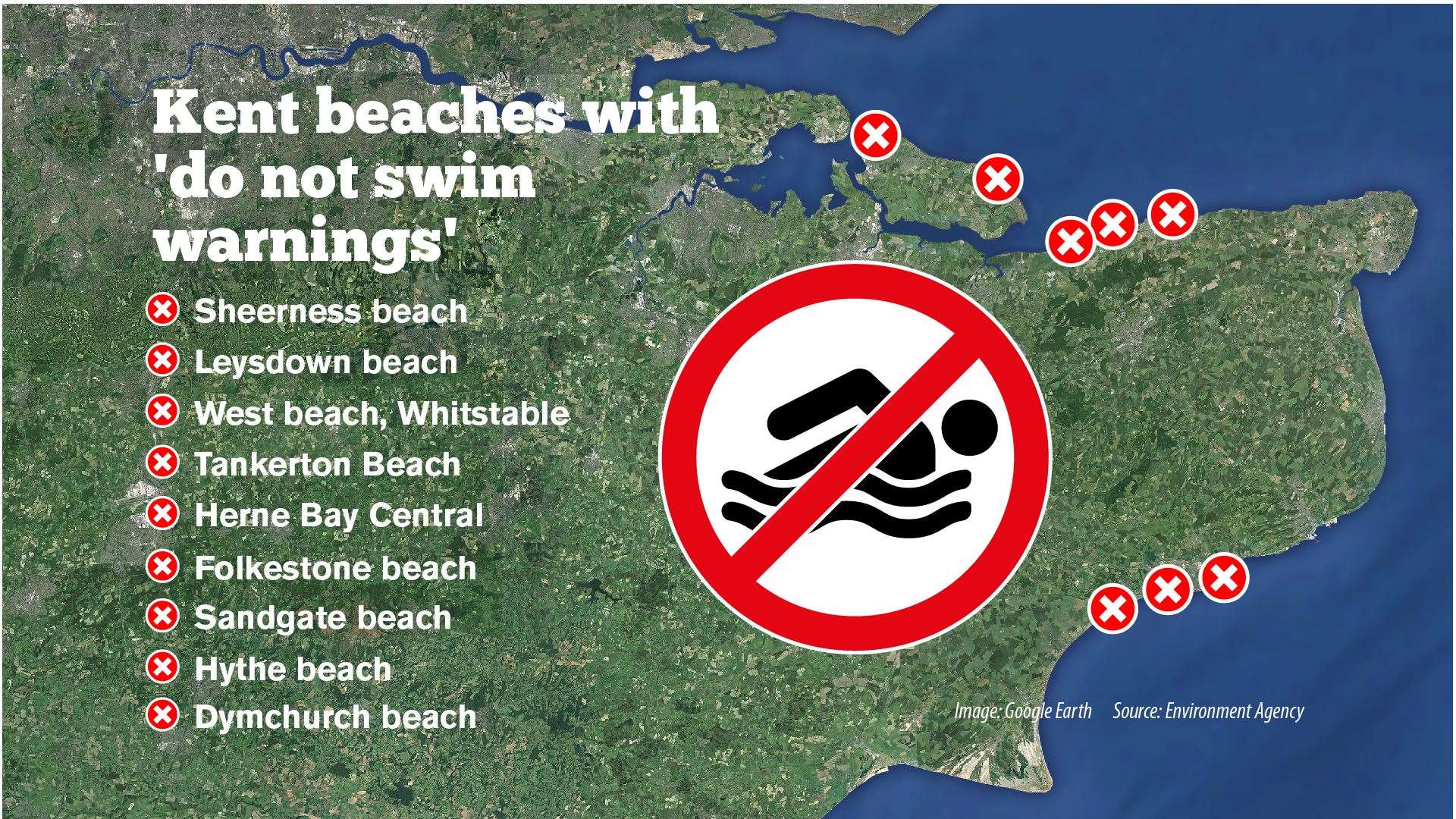 A total of nine beaches have been issued warnings