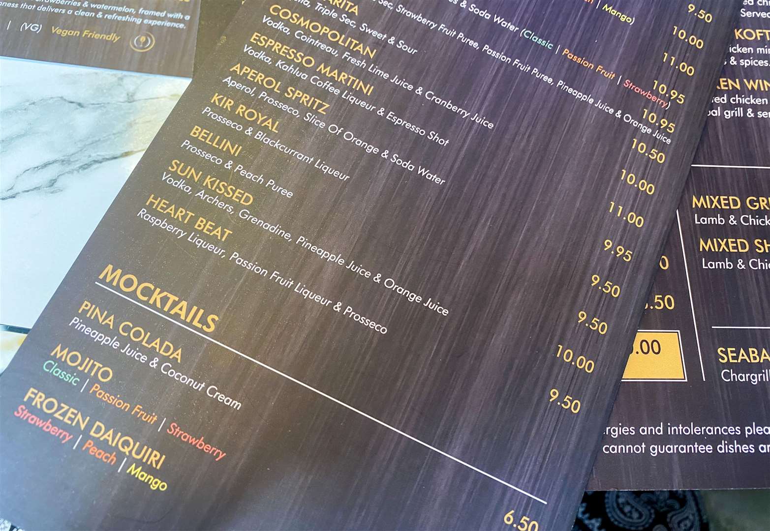 The cocktail menu had lots of options