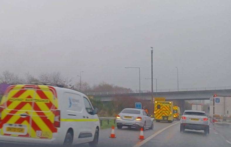An ambulance has been pictured on the M20