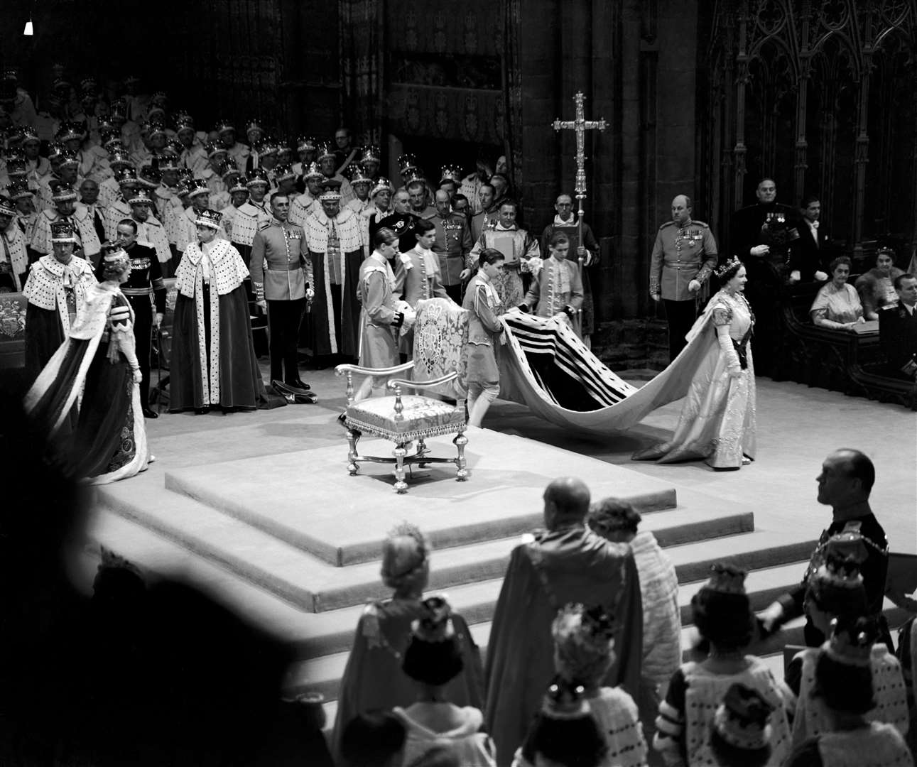 The Queen Mother inside Westminster Abbey during her procession to her place at her daughter Elizabeth II’s coronation in 1953 (PA)