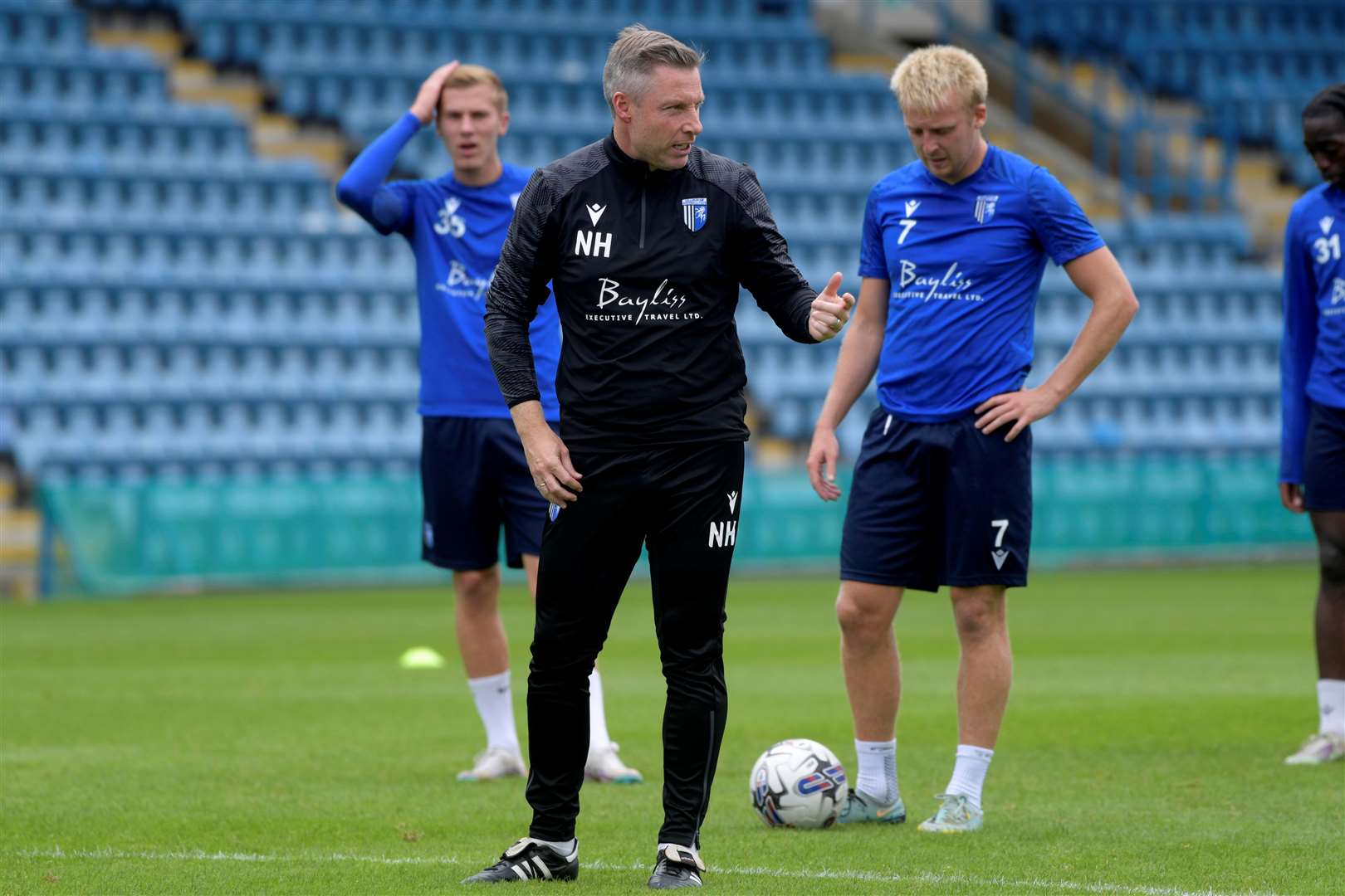 Manager Neil Harris takes training at Priestfield on Monday Picture: Barry Goodwin