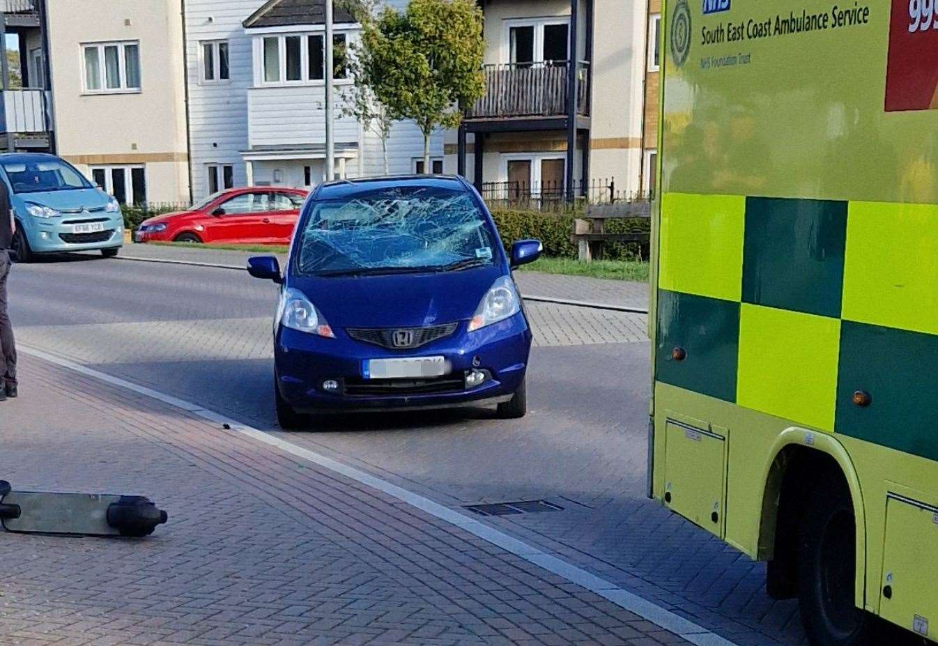 The crash between the e-scooter rider and car happened in Laurens Van Der Post Way, Ashford. Picture: Andrew Standing