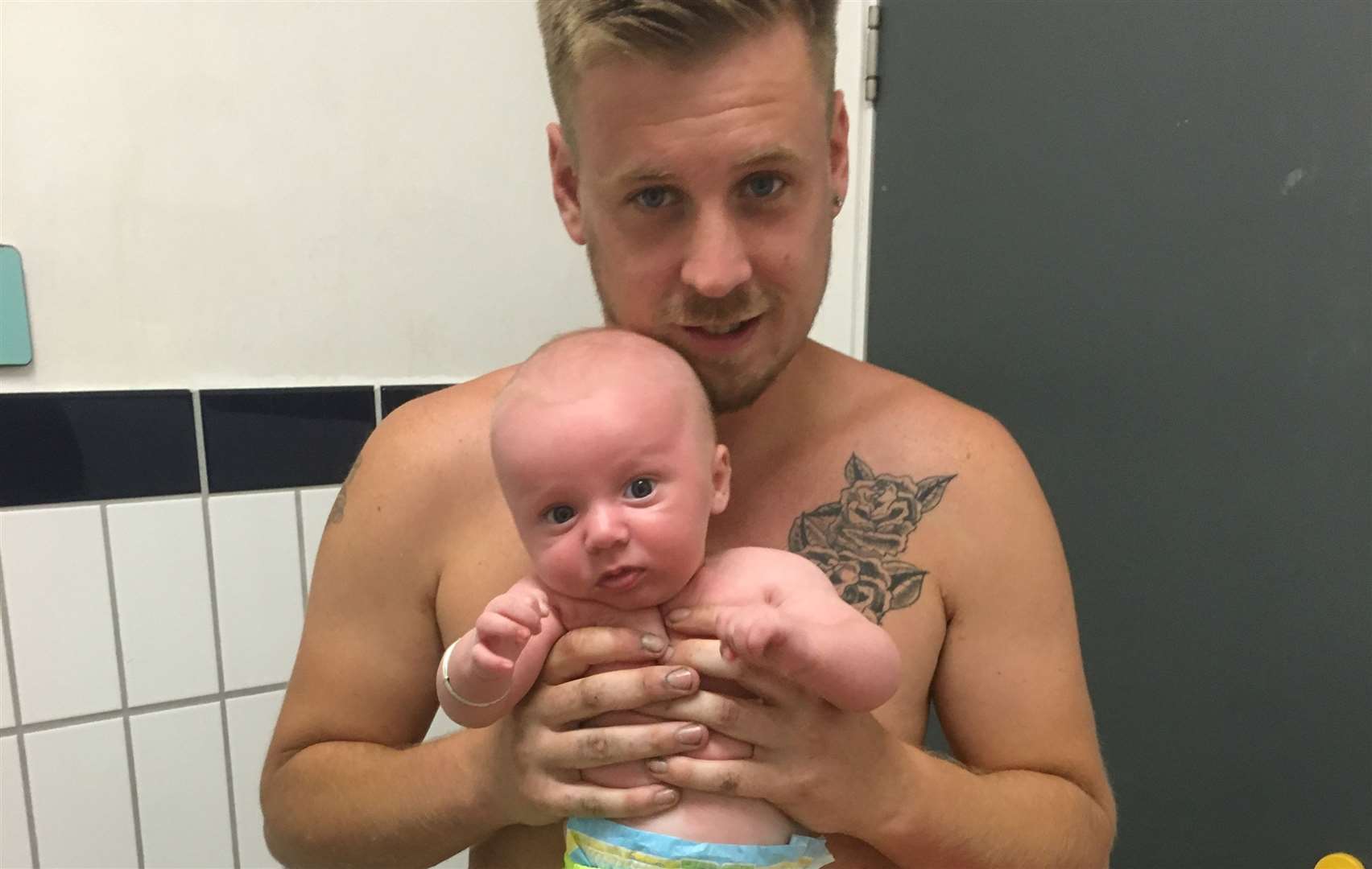 Ben Hayes, 28, holding baby Teddy