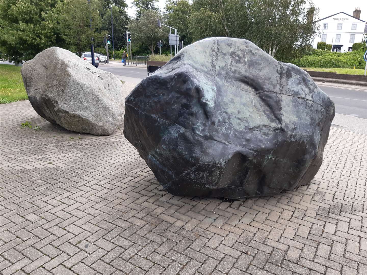 The Antony Gormley boulders outside the Kent History and Library Centre, Maidstone