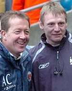 OF SIMILAR MINDS: Curbishley and Pearce enjoy a lighter moment at Sunday's game between Charlton and City. Picture: MATT WALKER