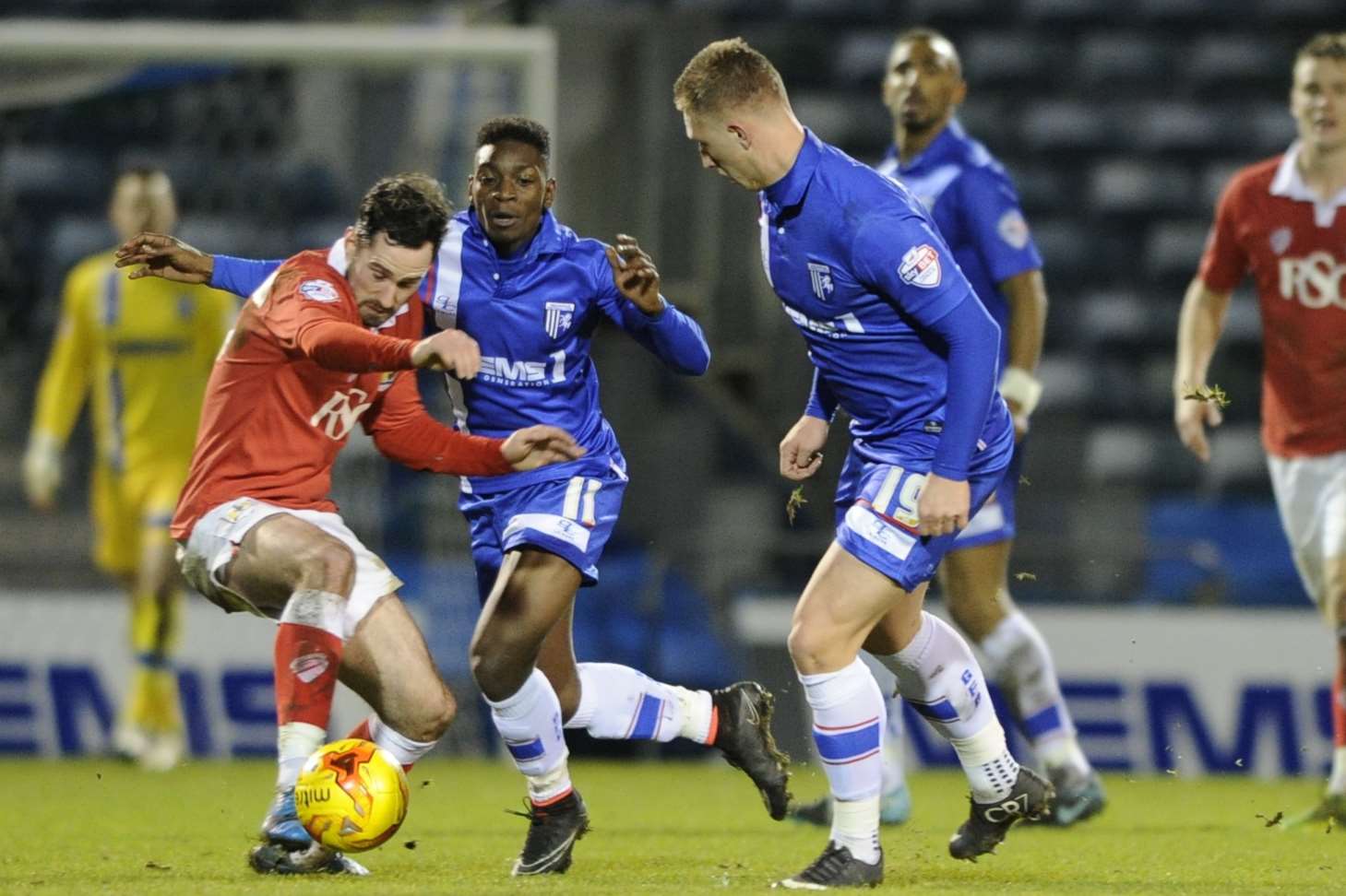 Jermaine McGlashan battles for possession but Gills lost 4-2 to Bristol City Picture: Barry Goodwin