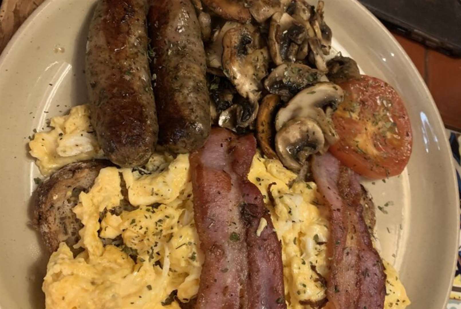 The Sopranos fry-up breakfast features bacon, eggs, sausages, mushrooms and tomato. Picture: Sopranos