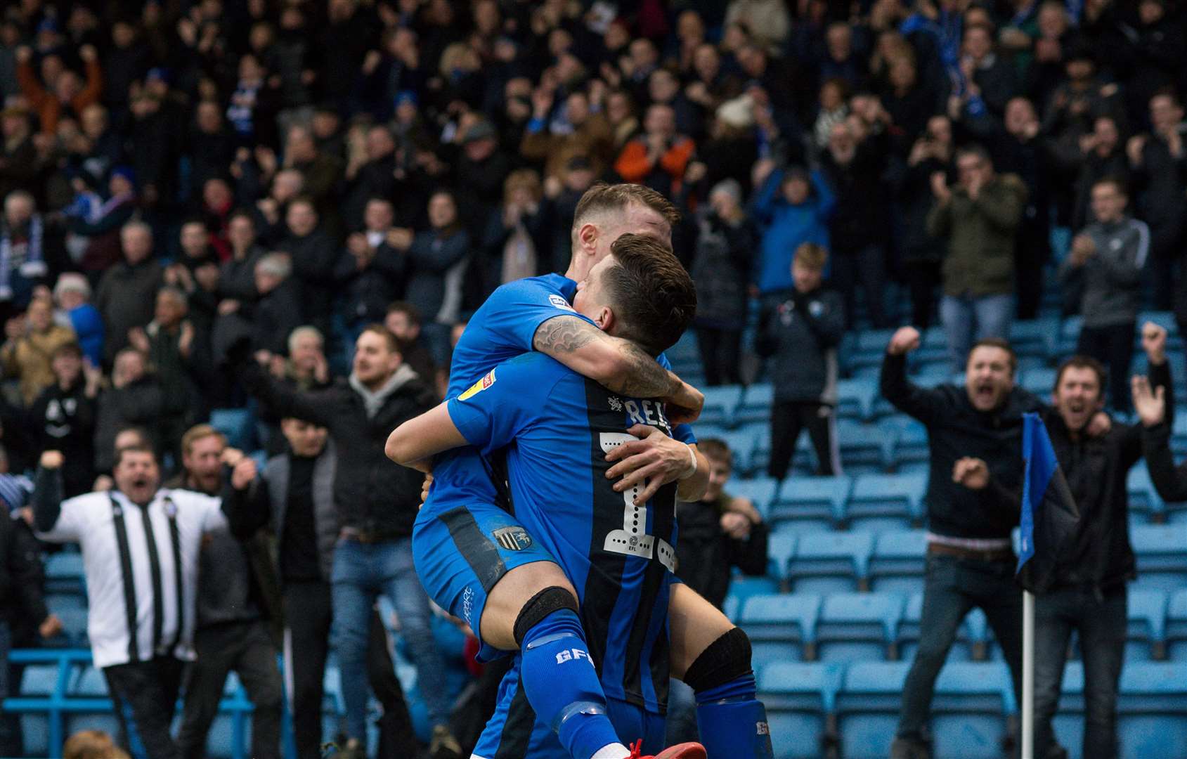 Celebrations as the Gills make it 2-0 against Portsmouth Picture: Ady Kerry