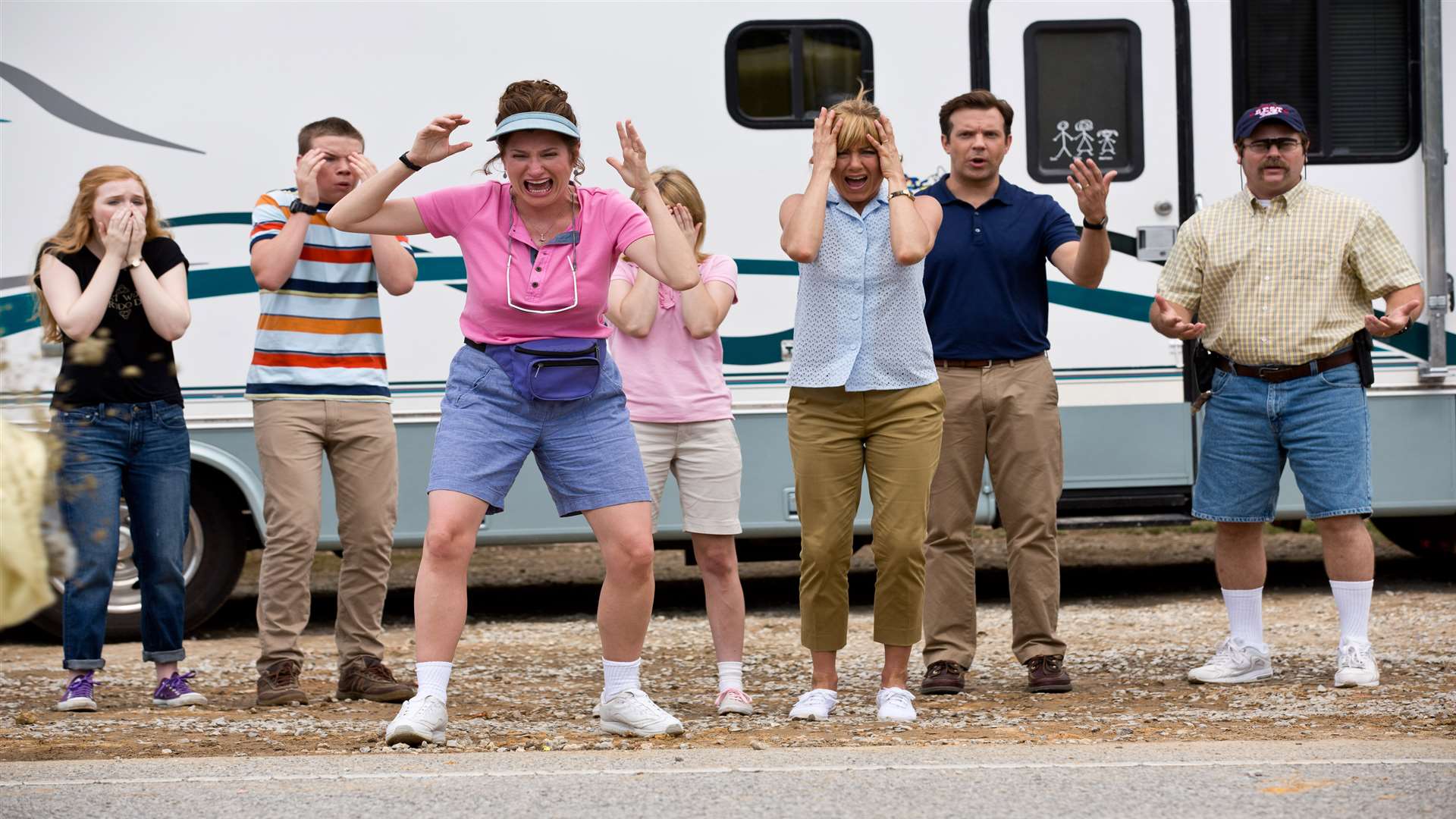 We're The Millers with Will Poulter as Kenny, Emma Roberts as Casey, Jason Sudeikis as David, Nick Offerman as Don, Kathryn Hahn as Edie and Jennifer Aniston as Rose. Picture: PA Photo/Warner Brothers.