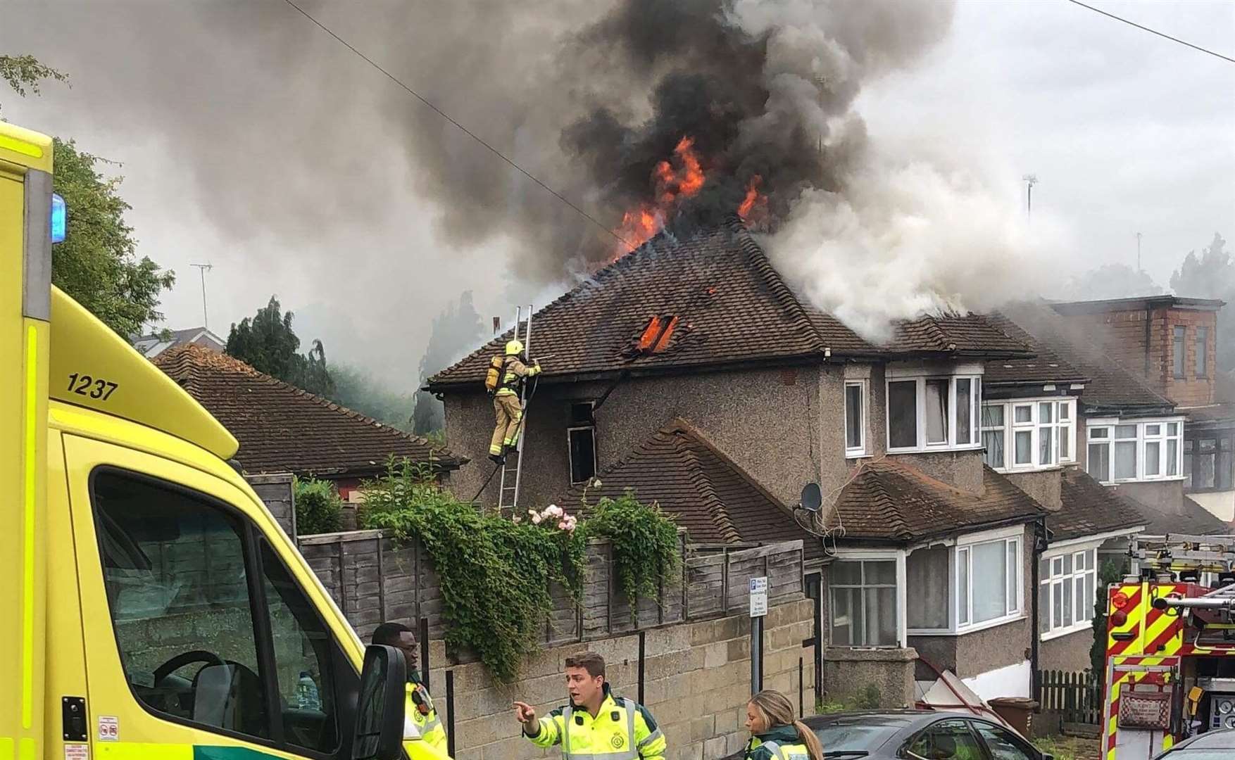 Emergency crews at the scene of a house fire in Grosvenor Avenue, Chatham (13491731)