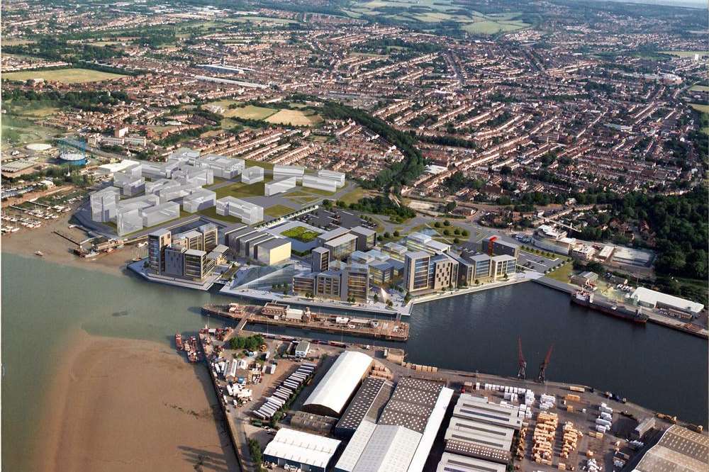 The £650m Chatham Waters regeneration project is set to create about 3,500 jobs