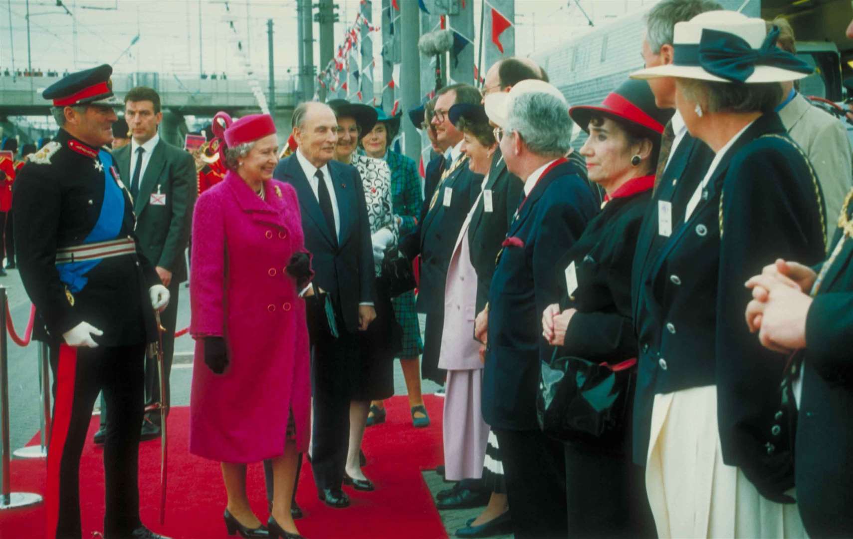 French President François Mitterrand and Queen Elizabeth II with dignitaries and guests at the opening of the Channel Tunnel in May 1994. Picture: Getlink
