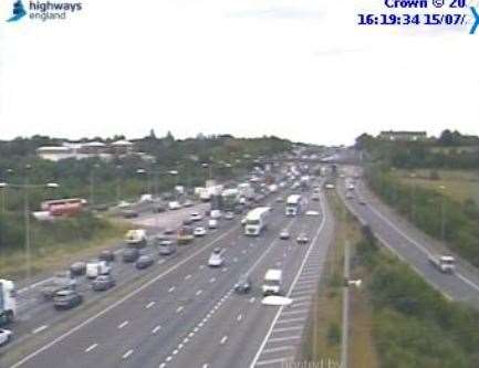 Long tailbacks are forming on the approach to the Dartford Tunnel. Photo: National Highways