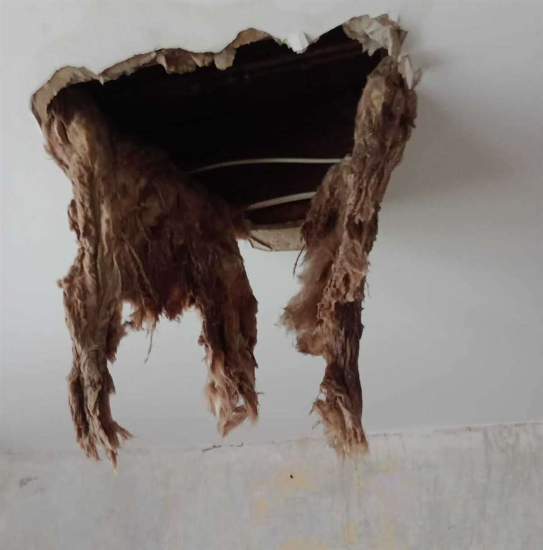 Massive hole in the roof of Stacey’s home. Picture: Stacey Sells